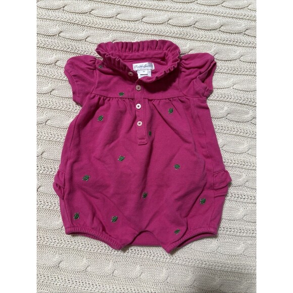Ralph Lauren White Label 3 Months Pink Turtles Girls Bubble Romper Ruffle Butt - Picture 1 of 7